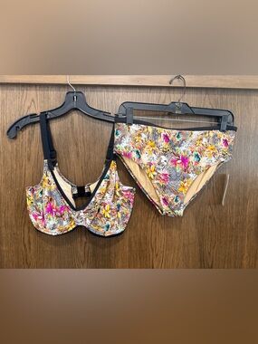 Elomi Fly Free Bottom & Underwire Plunge Bikini Top 36H & Swim Brief Size 12